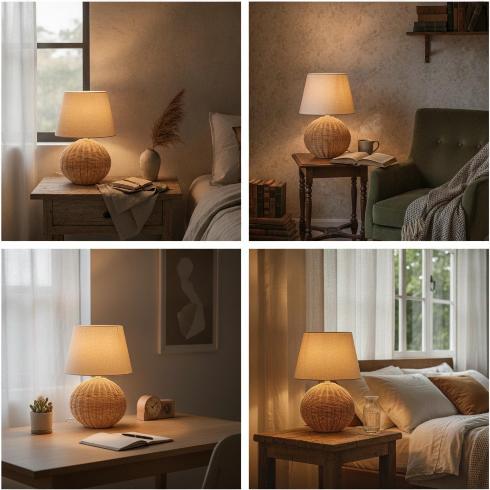 Bedside Lamp Rattan Base Fabri - Desk Lamp review and price