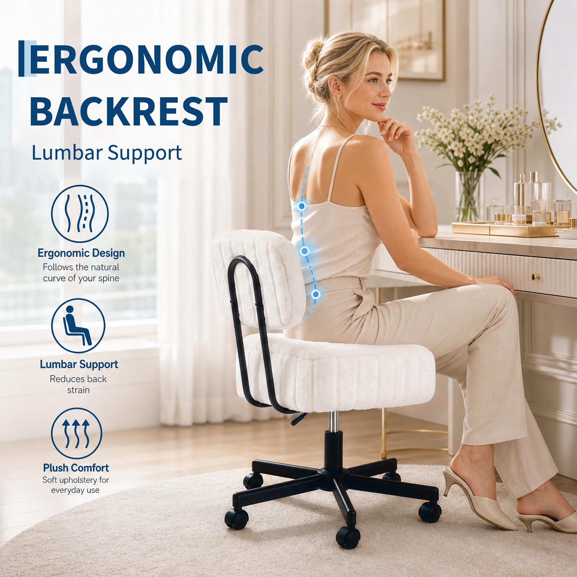 Vanity Chair with Storage, Fau - Office Stool review and price